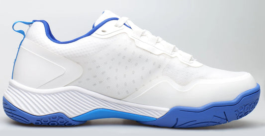 ClearShot (Breeze) white pickleball shoe with blue accents on a gray background