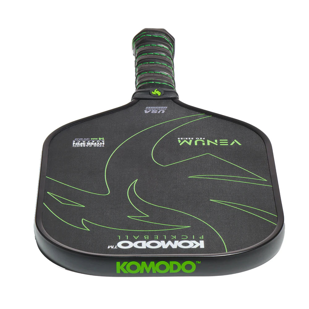 Venum 14mm pickleball paddle with green & Black design on a white background