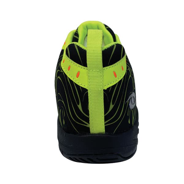 Dinkshot II Bright green/lime pickleball shoe with black and orange accents on a white background