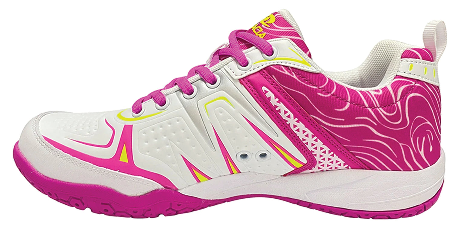 Dinkshot II White and pink pickleball shoe with pink accents on a white background