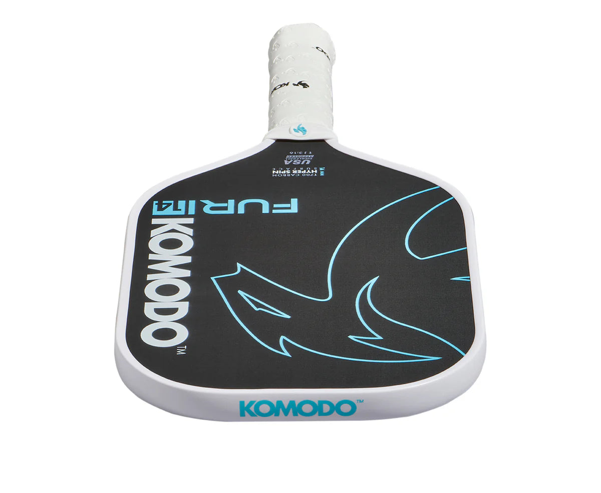Blue Furi 14mm Pickleball paddle with Komodo branding on a white background