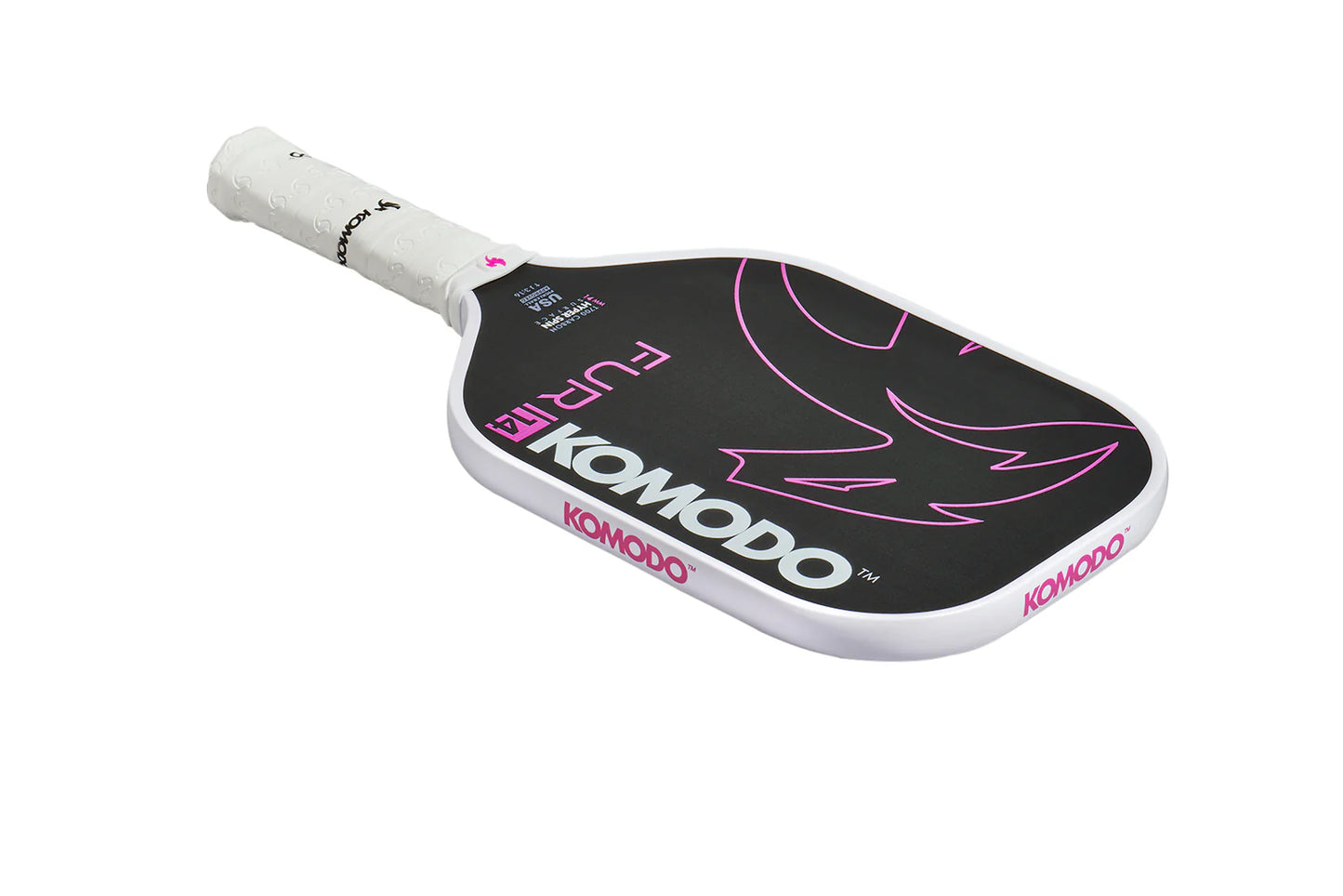 Furi 16mm Pink Pickleball paddle with Komodo branding on a white background