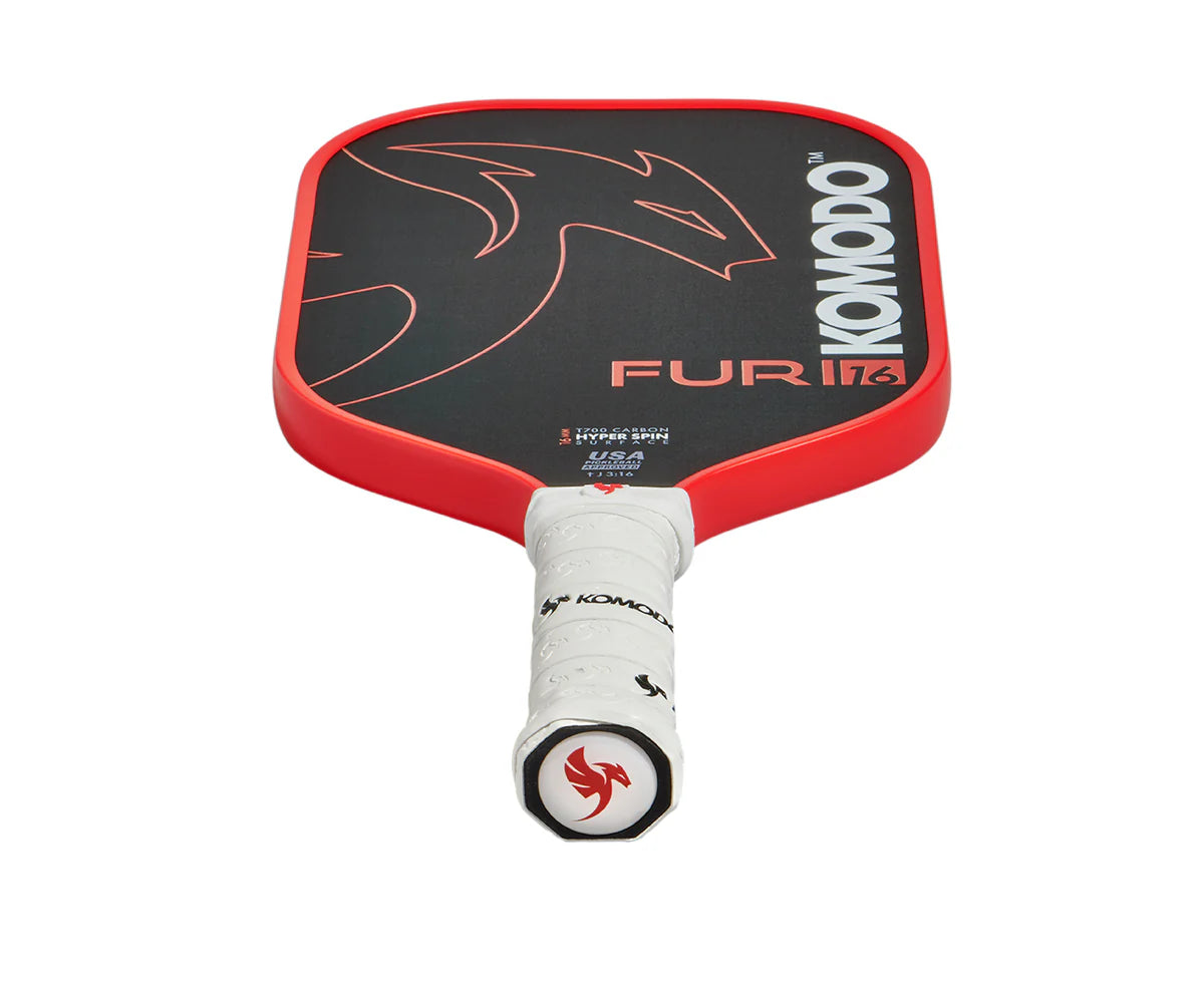 Furi 16mm Red & Black Pickleball paddle with Komodo branding on a white background
