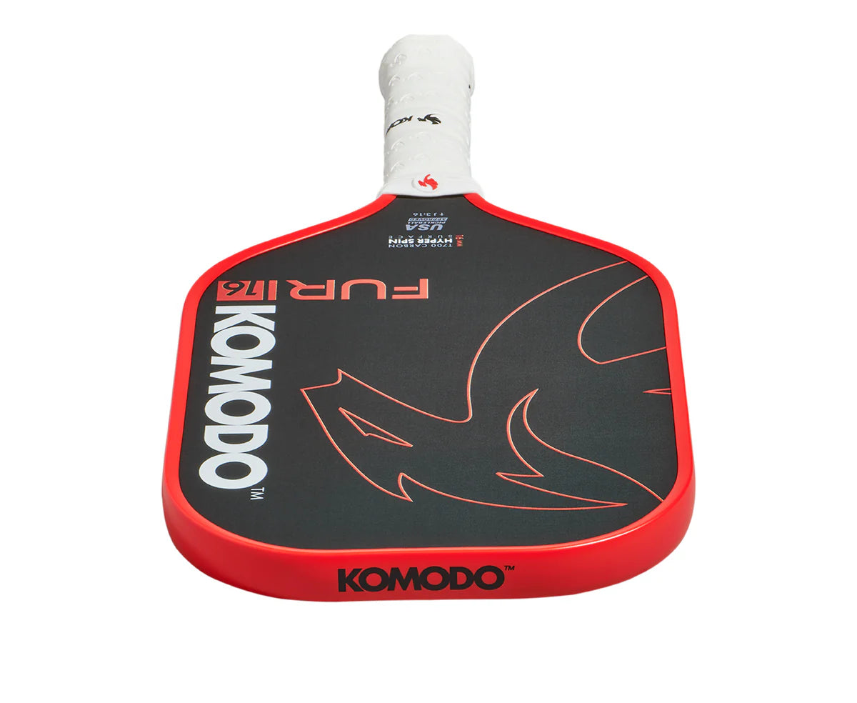 Furi 16mm Red & Black Pickleball paddle with Komodo branding on a white background