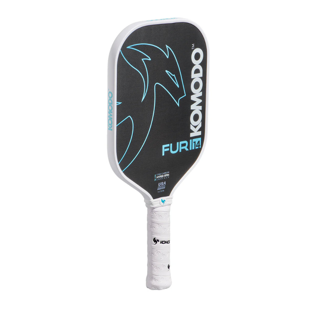 Blue Furi 14mm Pickleball paddle with Komodo branding on a white background