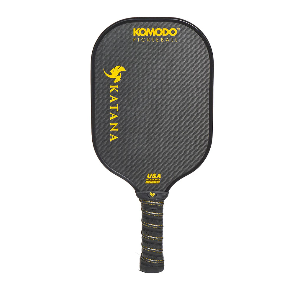 Komodo Katana G2 pickleball paddle with carbon fiber texture on a white background