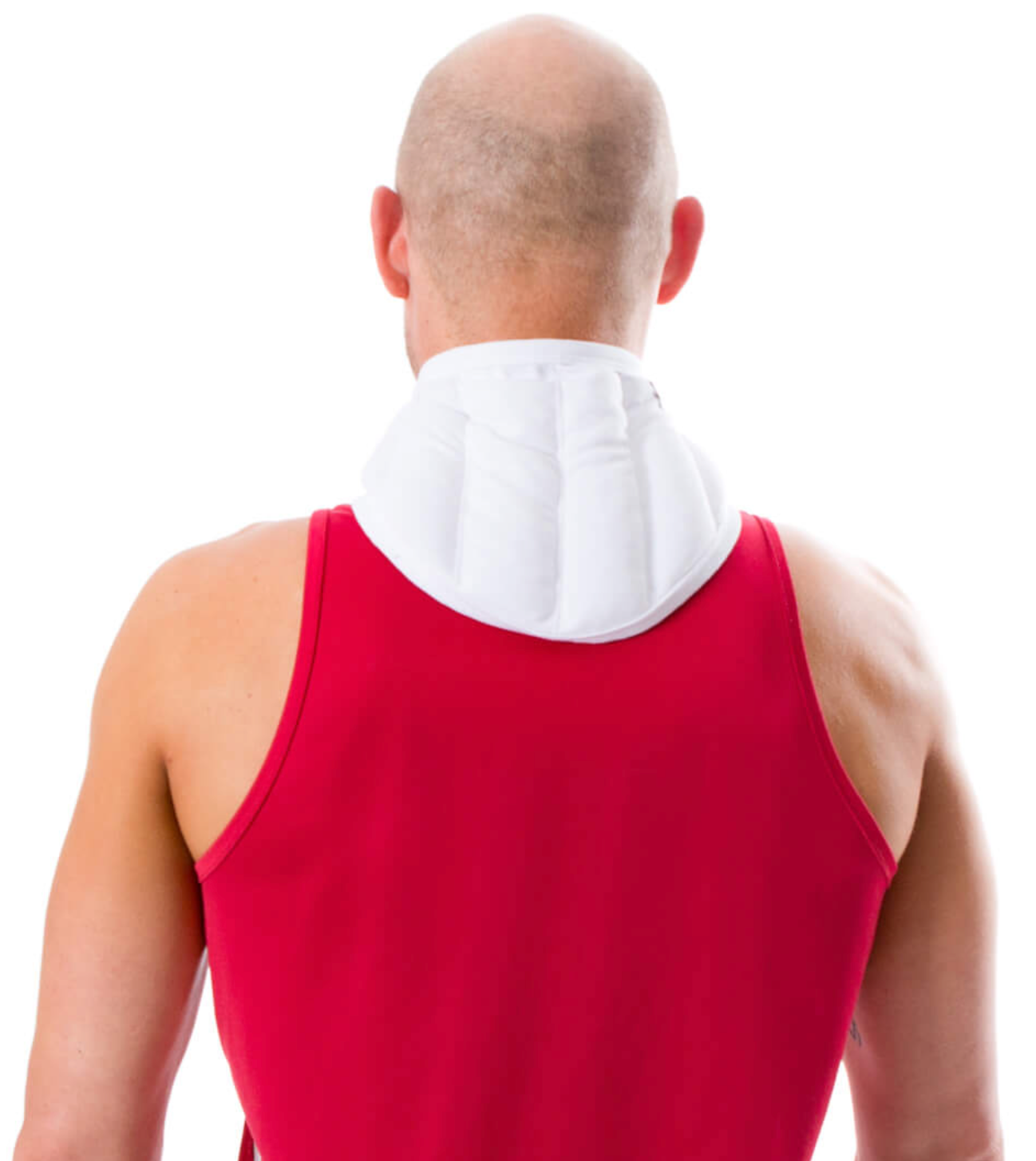Neck wrap, ArcticHeat, cool back of neck, reduce neck pain, white, mans back on white background