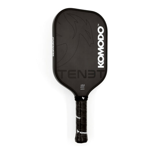 16mm Black Tenet pickleball paddle with 'Komodo' branding on a white background