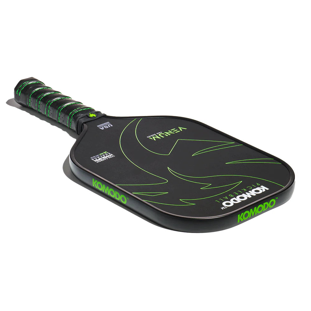 Venum 14mm pickleball paddle with green & Black design on a white background