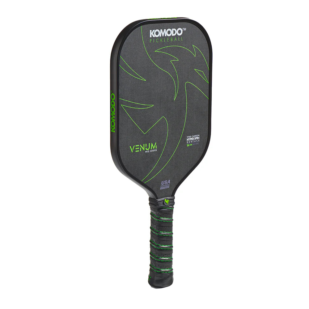Venum 14mm pickleball paddle with green & Black design on a white background