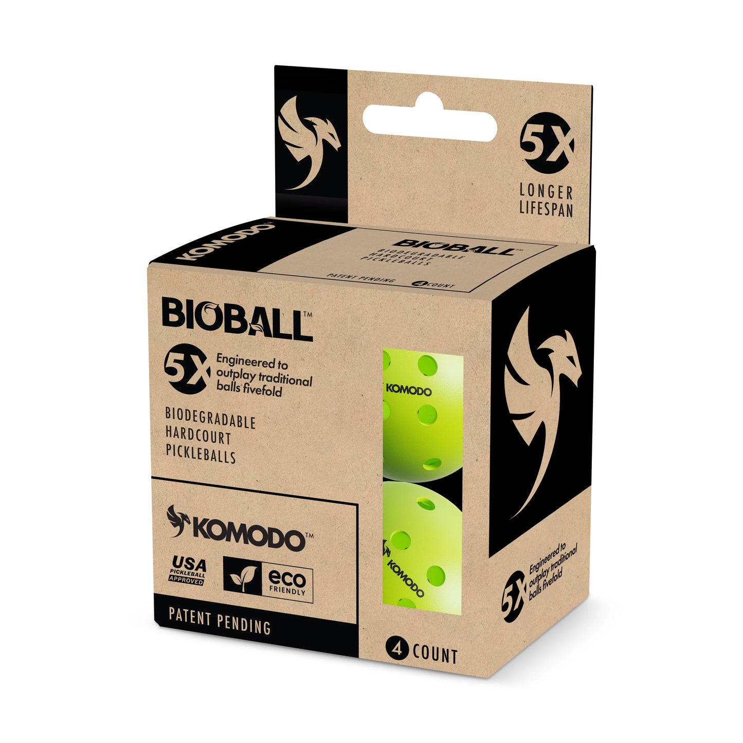 Komodo Bioball pickleball packaging on a white background
