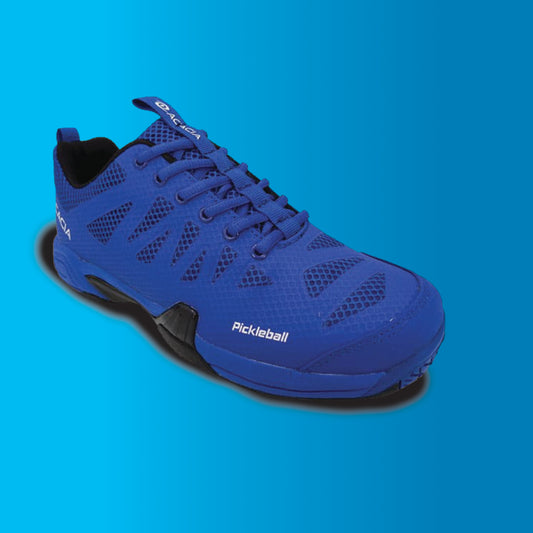 ProShot (Royal) blue pickleball shoe on a blue gradient background