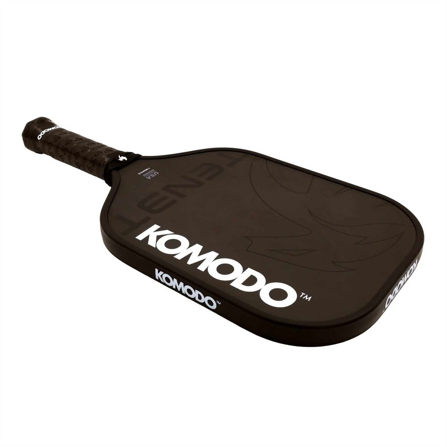 16mm Black Tenet pickleball paddle with 'Komodo' branding on a white background