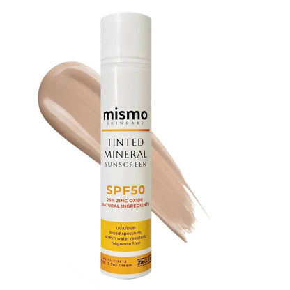 tinted-mineral-sunscreen-SPF50 single image with splash of coloured zinc on whit background